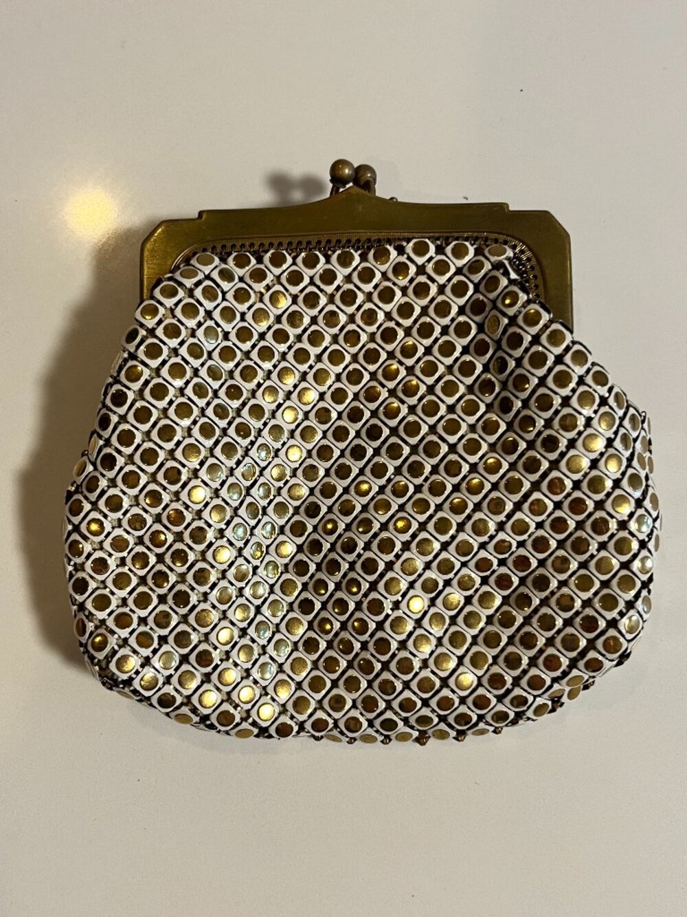 Vintage 1950s Whiting & Davis White & Gold "Polka Dot" Mesh Coin Purse